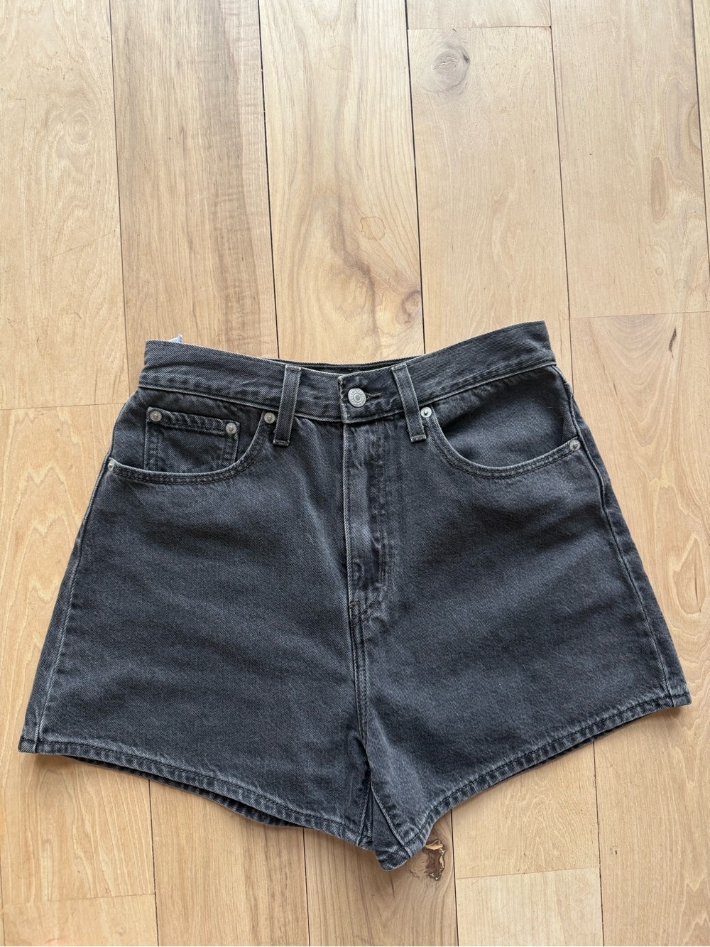 Levi’s Ribcage High-Waist Black Denim Shorts